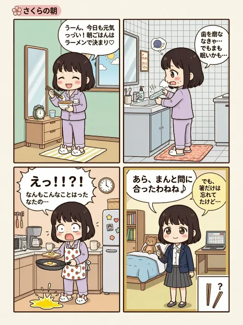 成年女性の朝の失敗、4コマ目にオチ - 推し4コマ総選挙
