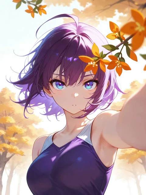 ultra-detailed、highres - 金木犀の下で振り向く