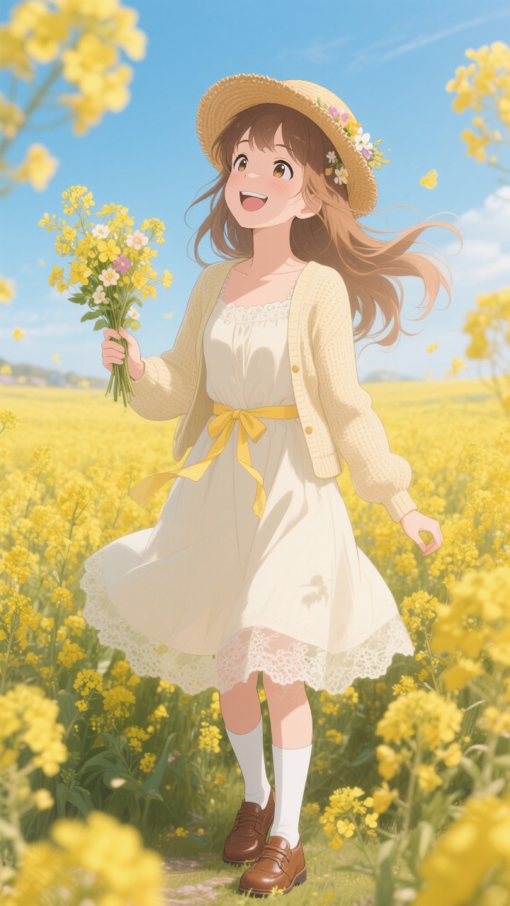 春日和の菜の花畑