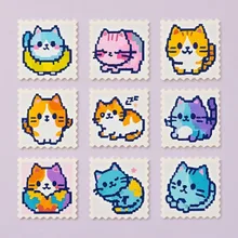 切手みたいな9コマのLINEスタンプ、子猫