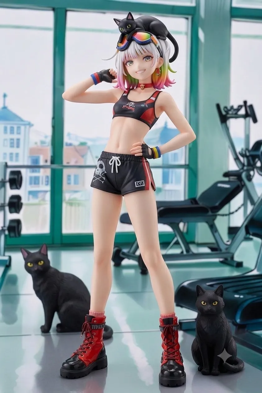 スポーツジムにやってきた…パンク娘と黒ニャンコ…フィギュア…白