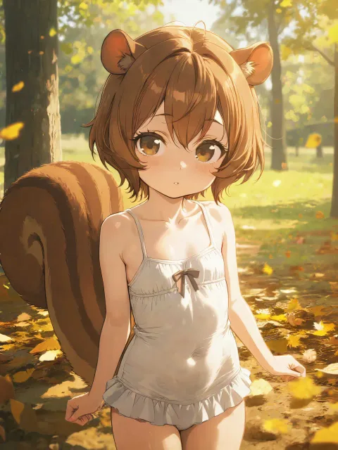 リスの耳、リスのしっぽ、栗🌰拾い、栗のいがの棘の一本ごとに影