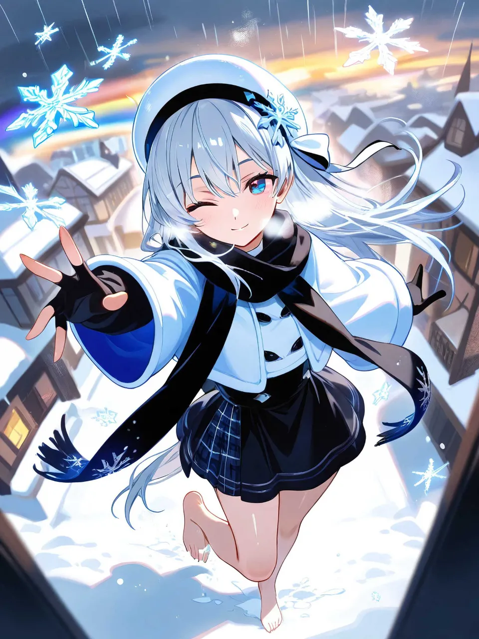 夕焼けの街に雪を降らせる魔法