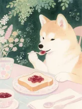 ジャムトーストと犬 — あああさんのAIイラスト