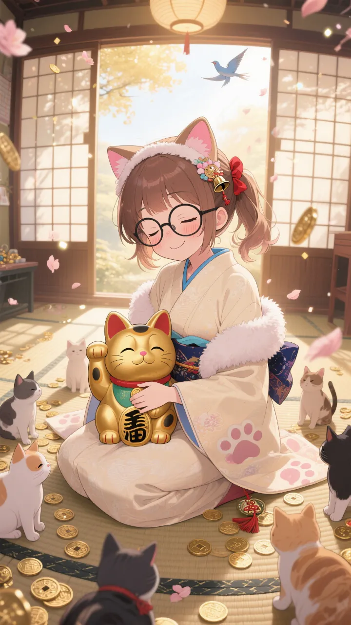 招き猫と菜摘。