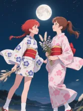 双子と秋の七草とお月見と