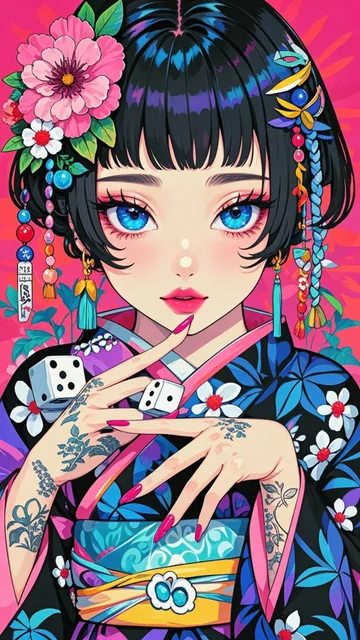 「ポスターアート、1人の少女、髪飾り、ジュエリー、口閉じ