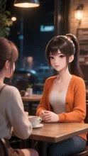夜のカフェで長話
