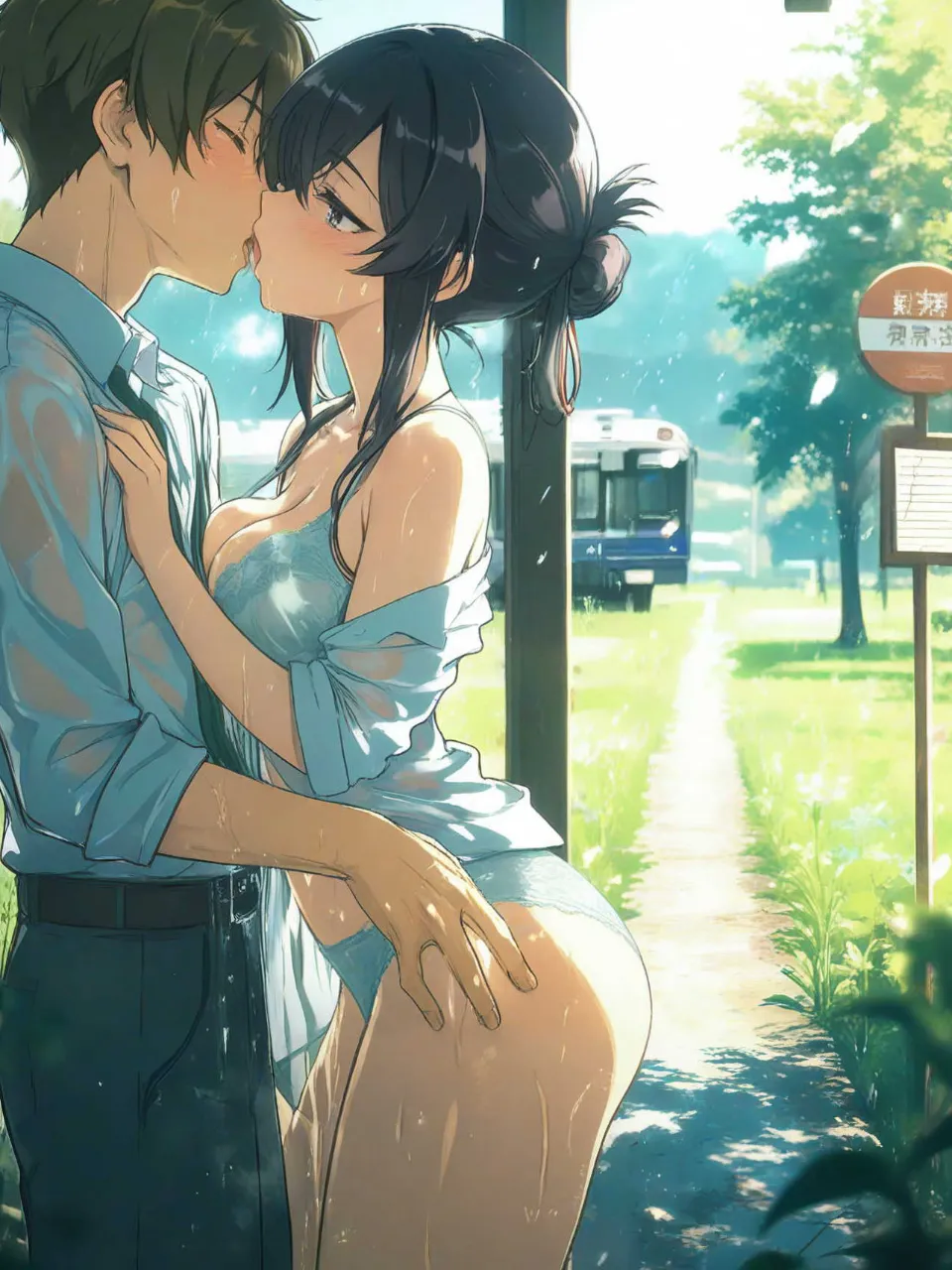 「もう、、バス来ちゃ、、やめっ、、♡」