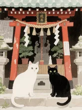 神社と猫 — ぽえみさんのAIイラスト