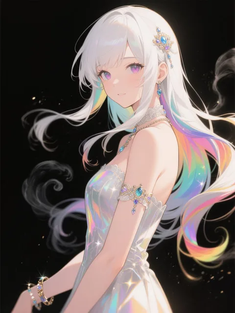hycg、1人の少女、ロングヘアー、髪飾り、ドレス、宝石類
