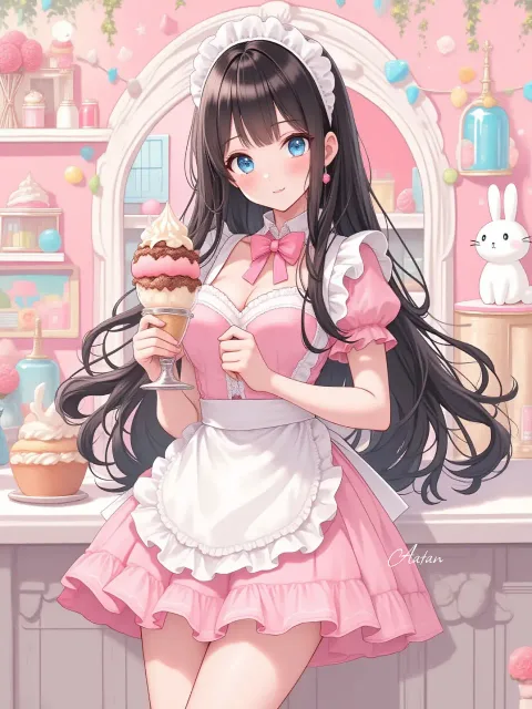 ピンクメイド服を着たキュート girl - メイド総選挙
