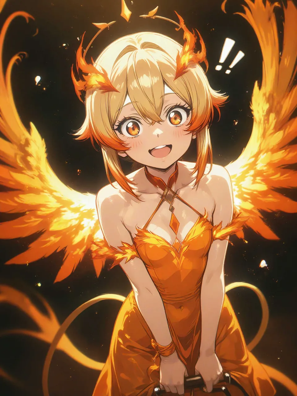 友達のフェニックス男児を見つけたフェニックス娘 — SUPP971354848さんのAIイラスト
