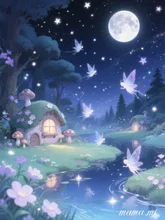 星空と月の光の幻想的な妖精の国 — mamamiさんのAIイラスト