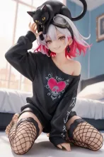 オーバーサイズのトレーナーで…パンク娘と黒ニャンコ…フィギュア…白 — たくりんさんのAIイラスト