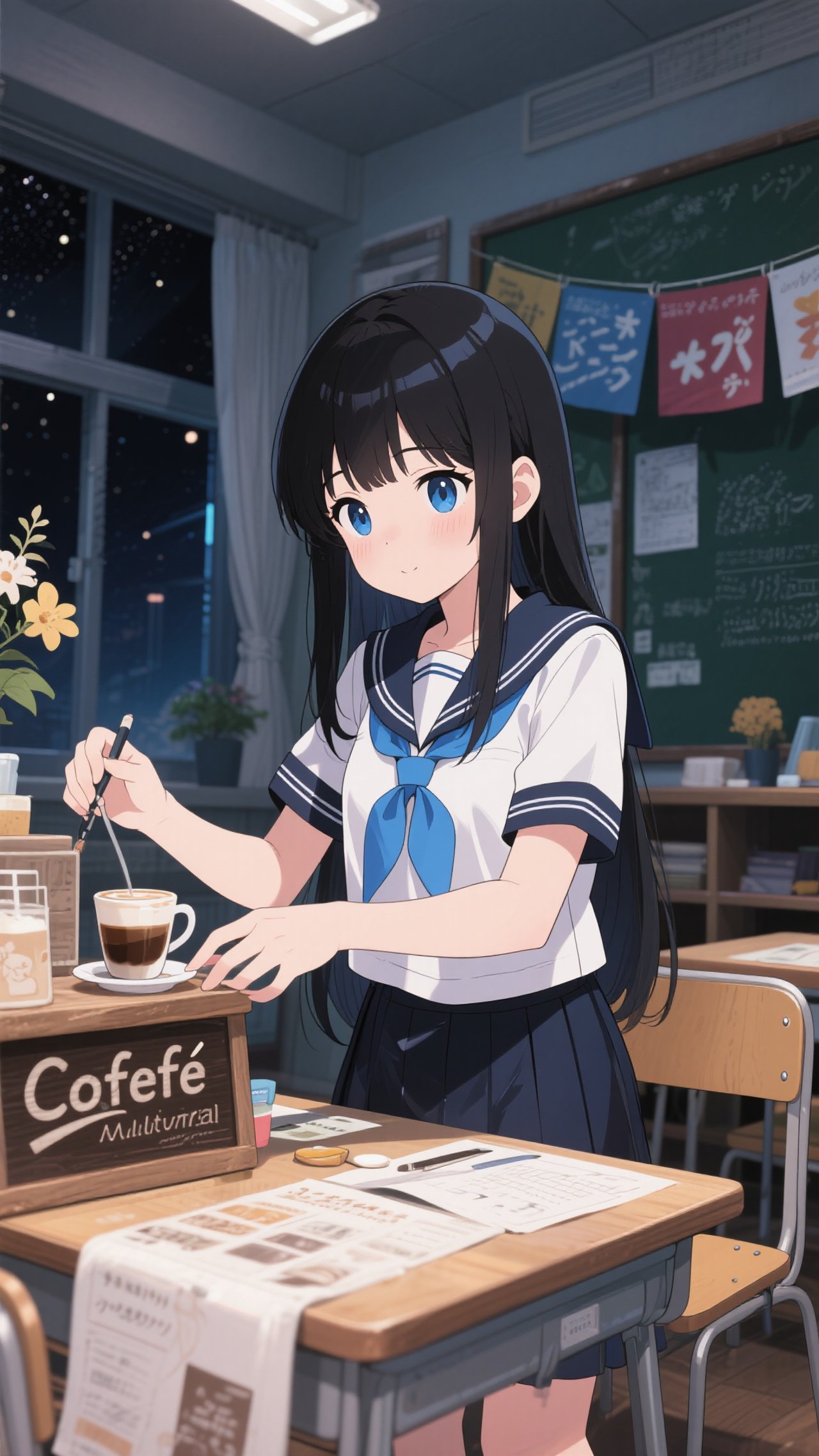 黒髪娘💕文化祭でやる喫茶店の準備❤️ — りゆさんのAIイラスト