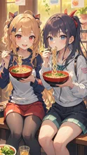 ラーメンを食べて癒される女の子たち