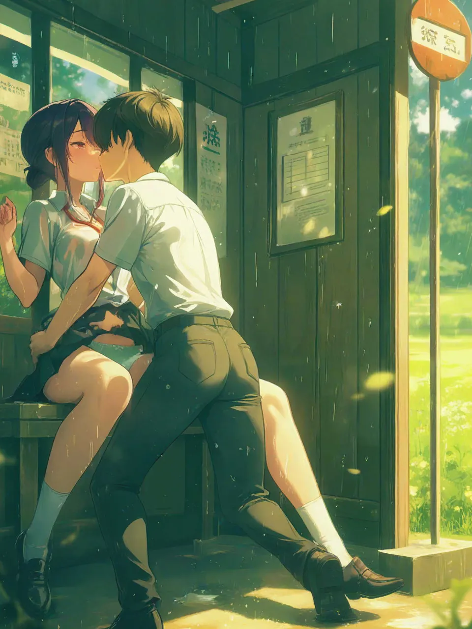 「まっ、、もうっ、、バス停だっ、、♡」