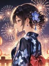 夜空に咲いた、一瞬と永遠 — 夏祭りイラストのAIイラスト|SUPPART
