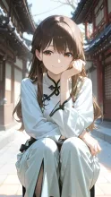しゃがんでデザインを誤魔化す