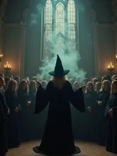 先生が生徒に魔法を教える様子