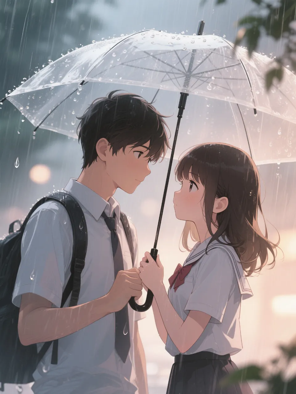 彼と相合い傘 — モカモカさんのAIイラスト