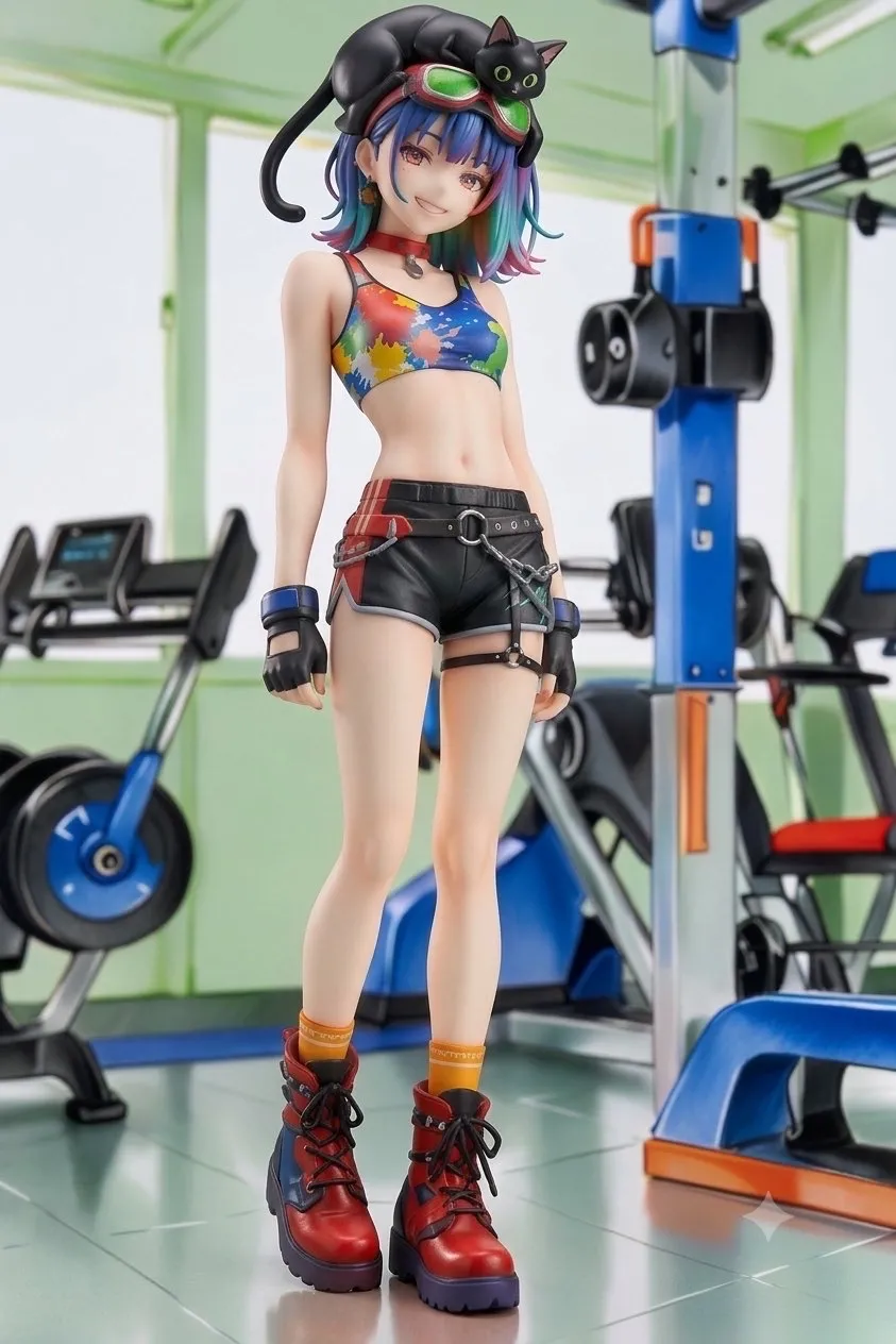 スポーツジムにやってきた…パンク娘と黒ニャンコ…フィギュア…青