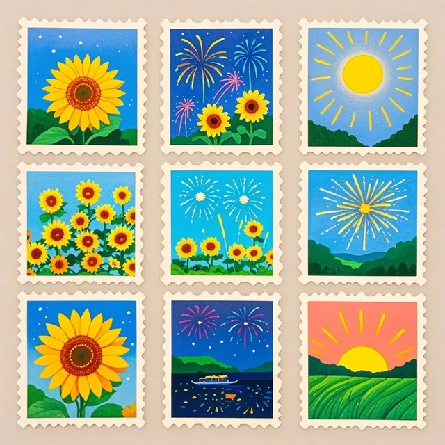 向日葵、花火、太陽