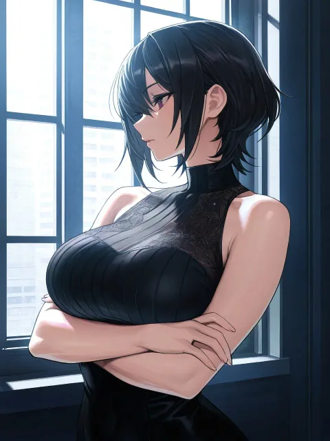袖のない服で腕を組んだ色っぽい成年女性、やわらかい二の腕