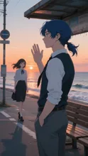 海と夕焼けと、君の足音