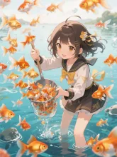 えへへ、こんなに大量の金魚捕まえちゃった