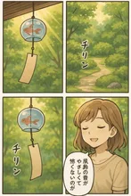 夏の風鈴と子猫