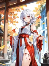 夏用の巫女服、雨に濡れる — おっさんさんのAIイラスト