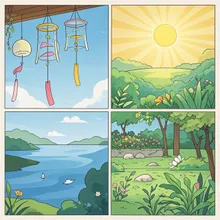 4コマ漫画、夏の風鈴 全4枚