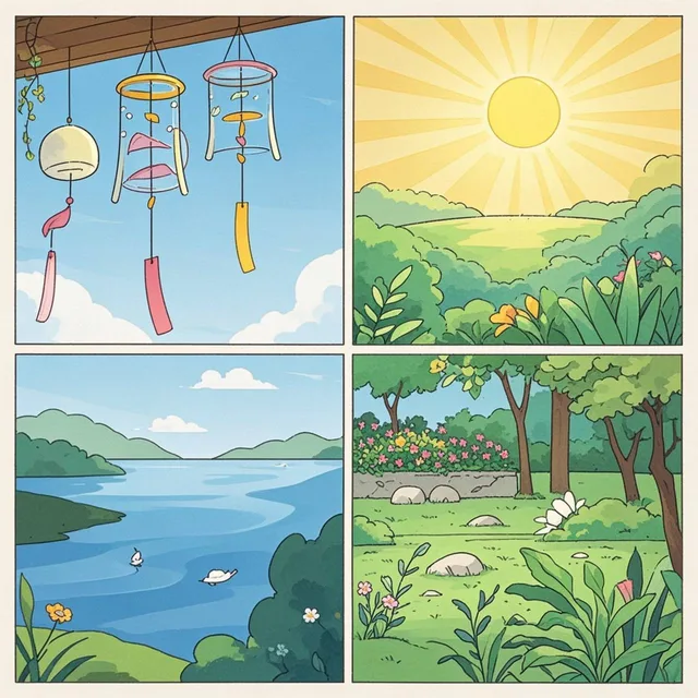 4コマ漫画、夏の風鈴 全4枚