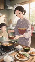 母のいる台所の朝
