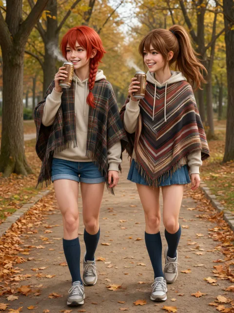 双子と秋風とポンチョと