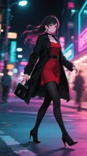 夜の都会を歩く女優