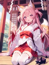 巫女キツネの女の子 — ファンタジーアートのAIイラスト|SUPPART