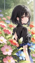 花と黒髪少女 — 黒髪イラストのAIイラスト|SUPPART