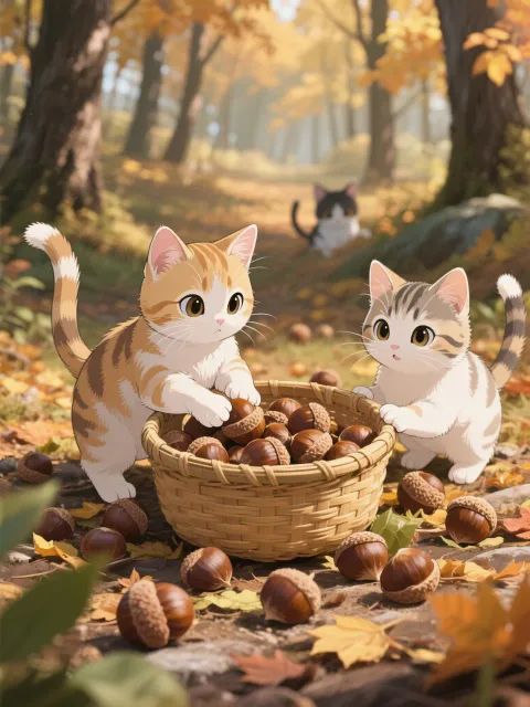 栗拾いだにゃん🐱🐱🐱🌰