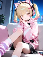 ヘッドホンに聴き入る黄色ちゃん