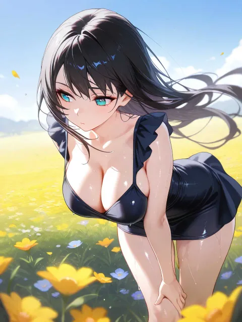 セクシー、ミニスカ、太もも、黒髪美少女、ツルスベ、ドレス
