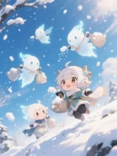 初雪を降らせる精霊たち
