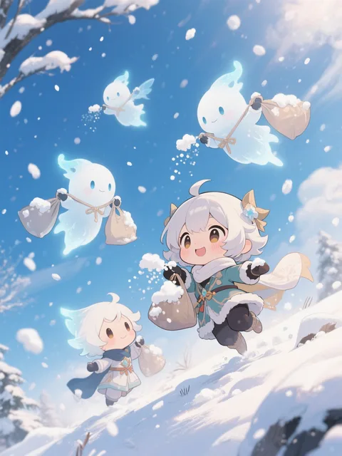 初雪を降らせる精霊たち