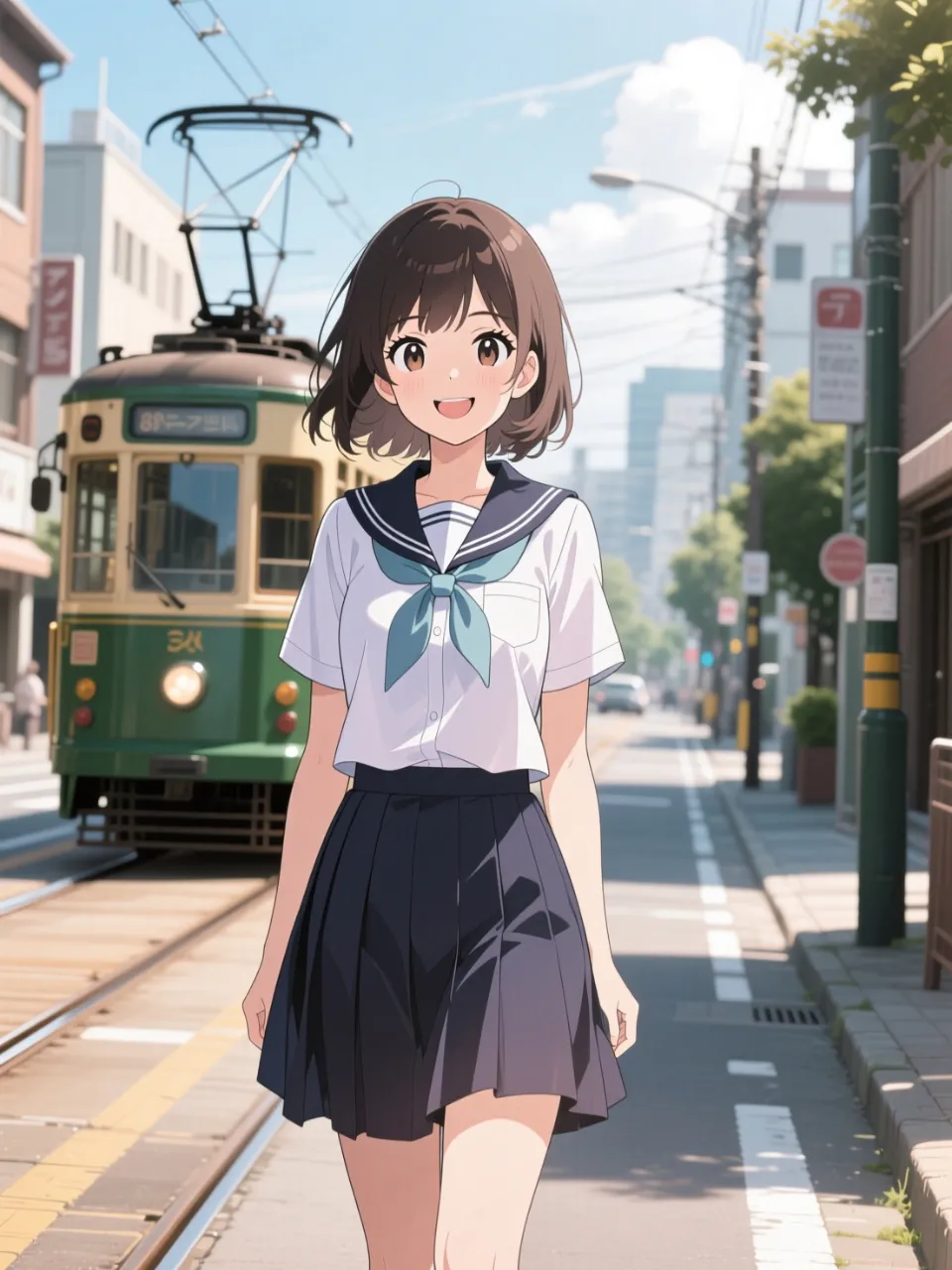 路面電車と少女