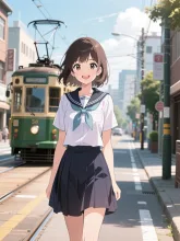 路面電車と少女