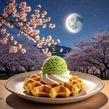 夜桜と和風ワッフル