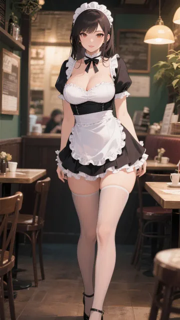 メイド服を着た色っぽい成年女性、メイド喫茶の店内 - メイド総選挙