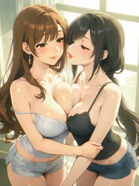 二人の女性について: 美しい大人女性が抱き合ってキスをしてい…